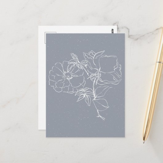 Witte Bloem Doodle Briefkaart (Voorkant / Achterkant in situ)