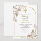 Witte bloem Doop Spaans Kaart (Voorkant / Achterkant)