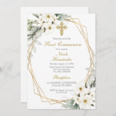 Witte bloem eerste communie uitnodiging (Voorkant / Achterkant)