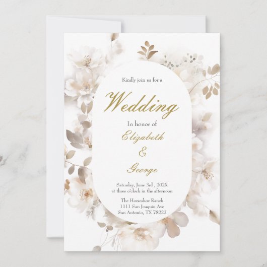 Witte bloem Elegante bruiloft uitnodiging (Voorkant)