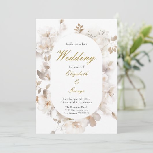 Witte bloem Elegante bruiloft uitnodiging (Staand voorkant)