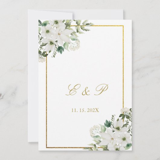 Witte bloem Elegante bruiloft uitnodiging in het S (Achterkant)