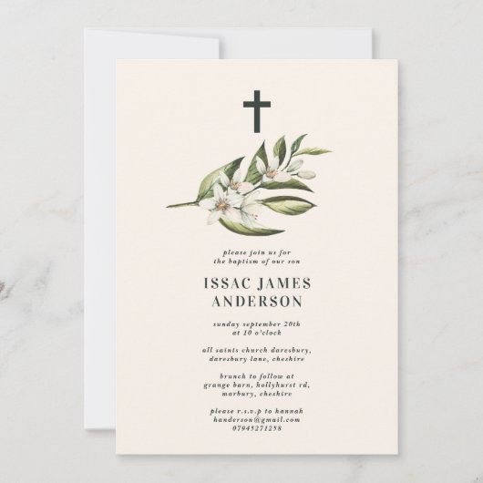 Witte bloem- en bladbloesem doop  (Voorkant)