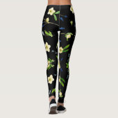 Witte bloem en blauwe toppen bloemenpatroon leggings (Achterkant)