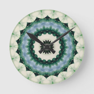 Witte Bloem en Cerulean Blauwe Mandala Ronde Klok