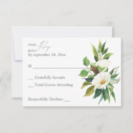 Witte bloem- en groen RSVP-kaart zonder maaltijd RSVP Kaartje