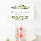 Witte Bloem en Groene Bruiloft Banner Decoratie (Insitu)