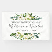 Witte Bloem en Groene Bruiloft Banner Decoratie (Horizontaal)
