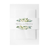Witte Bloem en Groene Bruiloft Envelop Belly Band Uitnodigingen Wikkel (Voorkant Voorbeeld)