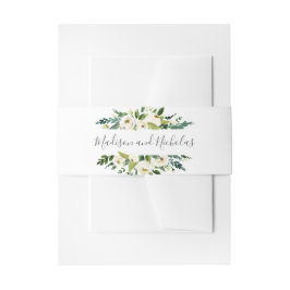 Witte Bloem en Groene Bruiloft Envelop Belly Band Uitnodigingen Wikkel
