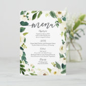 Witte Bloem en Groene Bruiloft Menu Kaarten (Staand voorkant)