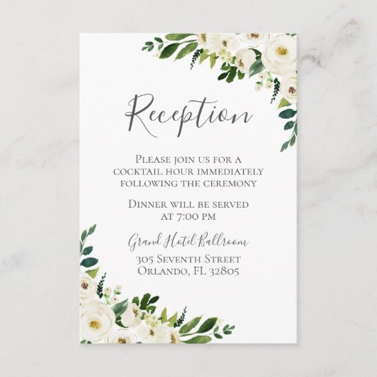 Witte Bloem en Groene Bruiloft Receptie Kaarten (Voorkant)