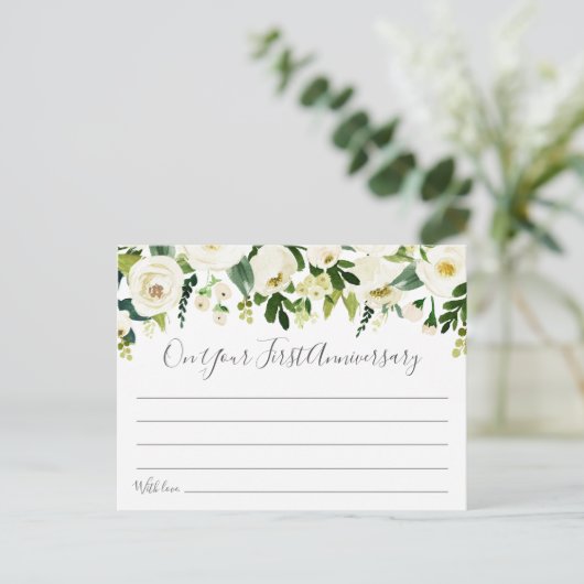 Witte Bloem en Groene Bruiloft Tijd Capsule Kaarte Briefkaart (Staand voorkant)