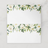 Witte Bloem en Groene Bruiloft Voedsel Label Kaart Plaatskaartje (Buitenkant ongevouwen)