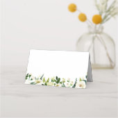 Witte Bloem en Groene Bruiloft Voedsel Label Kaart Plaatskaartje (Achterkant)