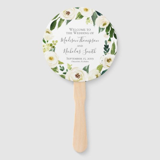 Witte Bloem en Groene Huwelijksprogramma Circle Fa Handwaaier (Voorkant)