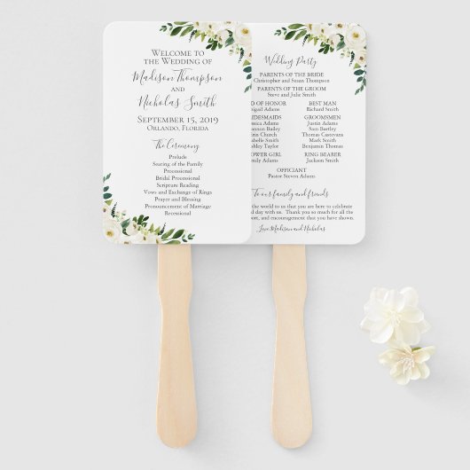 Witte Bloem en Groene Huwelijksprogramma Fans Handwaaier