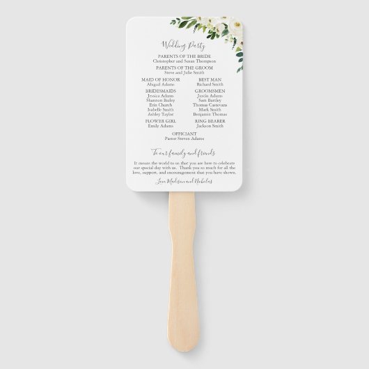 Witte Bloem en Groene Huwelijksprogramma Fans Handwaaier (Achterkant)