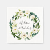Witte bloem en groene krans bruiloft servetten (Voorkant)