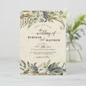 Witte bloem en palm | Huwelijksuitnodiging Kaart (Staand voorkant)