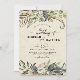 Witte bloem en palm | Huwelijksuitnodiging Kaart