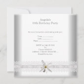 Witte Bloem Fabulous 50ste Verjaardag Party Kant Kaart (Achterkant)