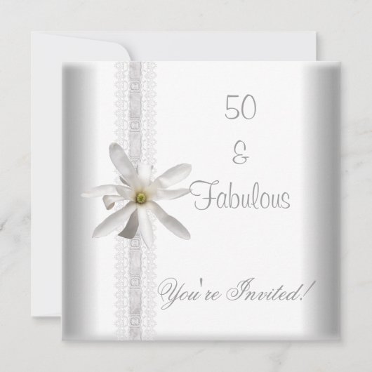 Witte Bloem Fabulous 50ste Verjaardag Party Kant Kaart (Voorkant)