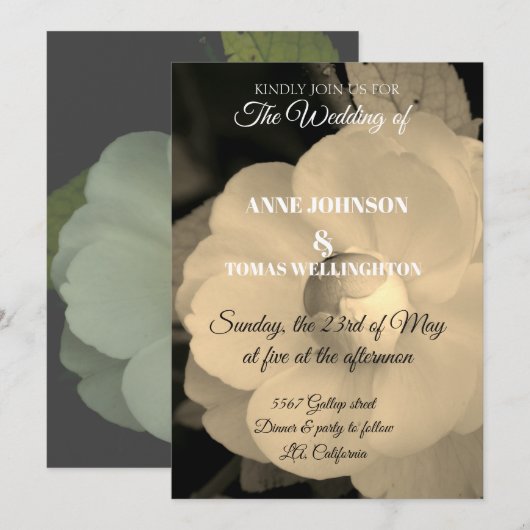 witte bloem foto bruiloft uitnodiging (Voorkant / Achterkant)