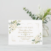 Witte Bloem Goud Glitter Lijst Confetti Bruiloft Save The Date (Staand voorkant)