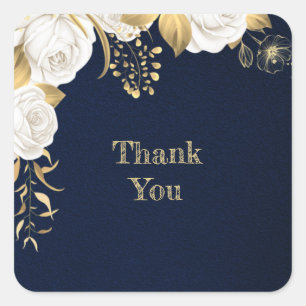 witte bloem goudblad marineblauwe vierkante sticke sticker