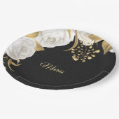 witte bloem goudblad zwart papieren bordje (Gekanteld)