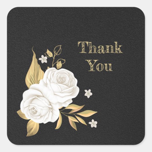 witte bloem goudblad zwart vierkante sticker (Voorkant)