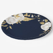 witte bloem goudbladeren blauw papieren bordje (Gekanteld)