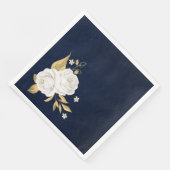 witte bloem goudbladeren blauw servet (Hoek)