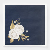 witte bloem goudbladeren blauw servet (Voorkant)