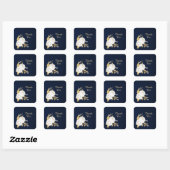 witte bloem goudbladeren blauw vierkante sticker (Vel)