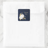 witte bloem goudbladeren blauw vierkante sticker (Tas)