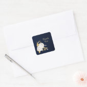 witte bloem goudbladeren blauw vierkante sticker (Envelop)