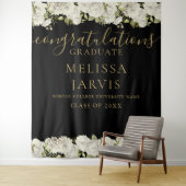 Witte bloem gouden script afstudeerfoto achtergron wandkleed (In situ)