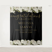 Witte bloem gouden script afstudeerfoto achtergron wandkleed (Voorkant)