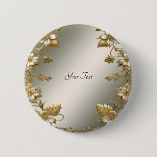 Witte Bloem Gouden Sierlijke Knoop Ronde Button 5,7 Cm