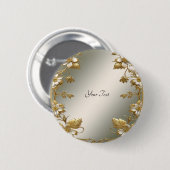 Witte Bloem Gouden Sierlijke Knoop Ronde Button 5,7 Cm (Voorkant /achterkant)