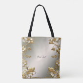 Witte Bloem Gouden Sierlijke Tote Tas (Achterkant)