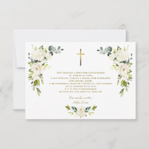 Witte bloem Gracias Con Oración Bautizo Bedankkaart