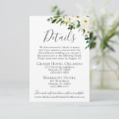 Witte Bloem Groen Bruiloft Details Kaart Inserts (Staand voorkant)