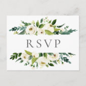 Witte Bloem & Groen Bruiloft RSVP Briefkaarten (Voorkant)