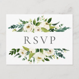 Witte Bloem & Groen Bruiloft RSVP Briefkaarten