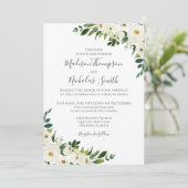 Witte Bloem Groen Bruiloft Uitnodiging Kaarten (Staand voorkant)
