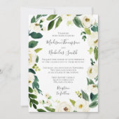 Witte Bloem Groen Krans Bruiloft Uitnodiging (Voorkant)