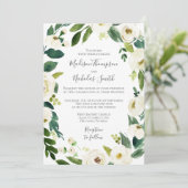 Witte Bloem Groen Krans Bruiloft Uitnodiging (Staand voorkant)
